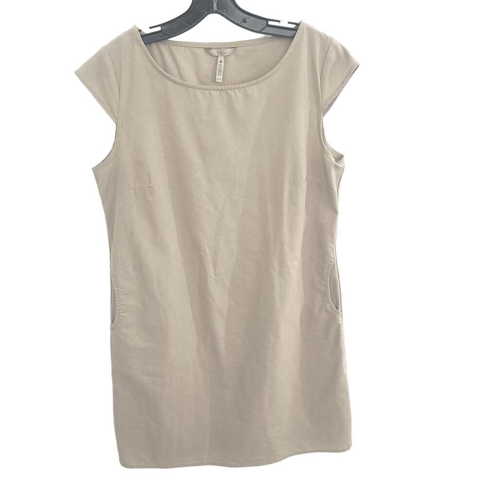 DKR Beige Linen Blend Cap Sleeve Casual Dress with Pockets - Size M